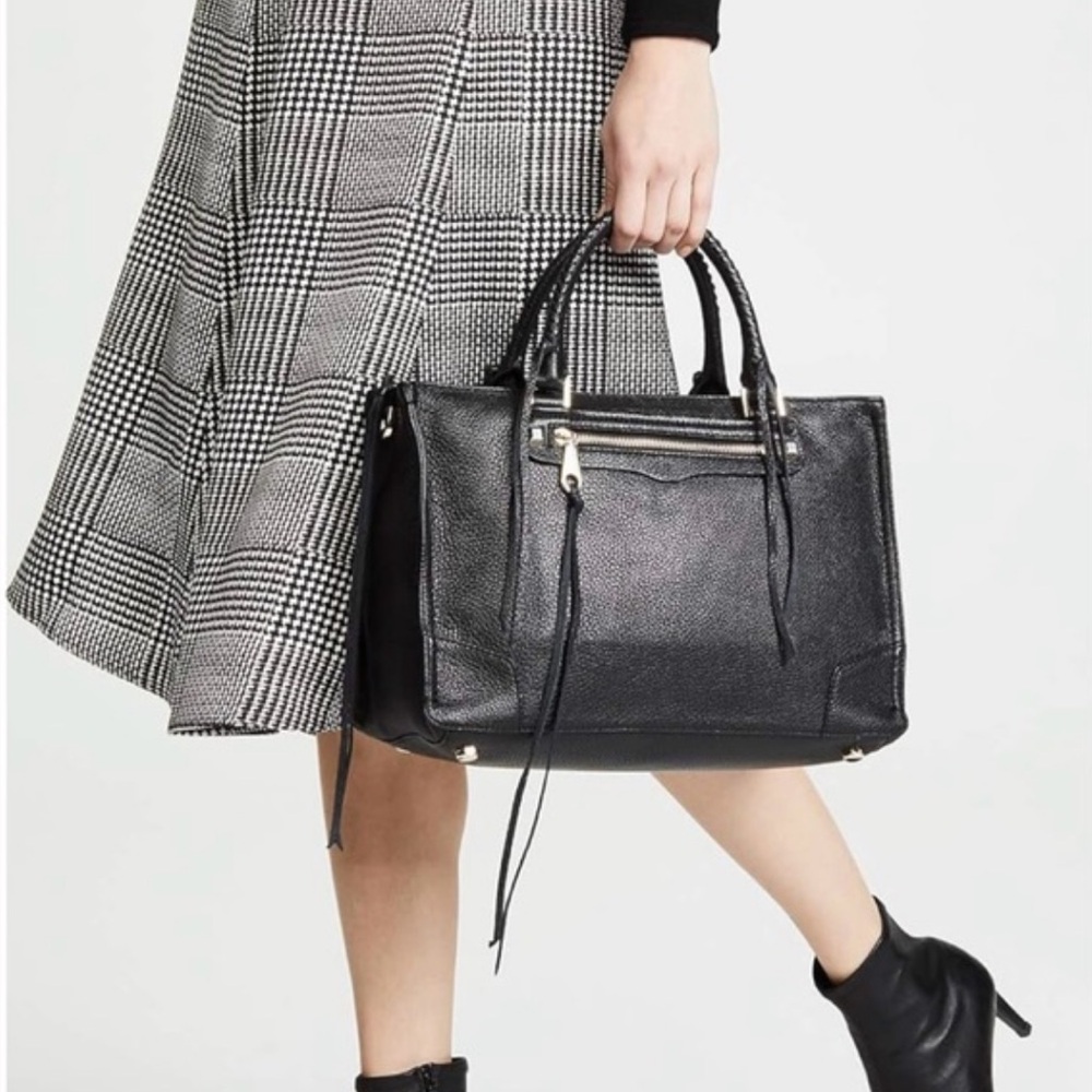 REBECCA MINKOFF 100% Genuine Pebbled Leather Regan Satchel Silver Hardware Tone